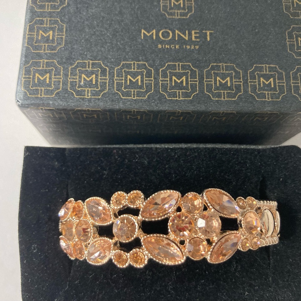 Monet Rose Gold Crystal Stretch Bracelet with Peachy Pink Stones